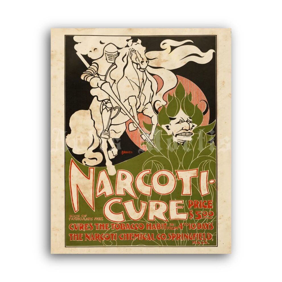 Printable Narcoti-Cure – vintage anti tobacco drugs therapy poster - vintage print poster
