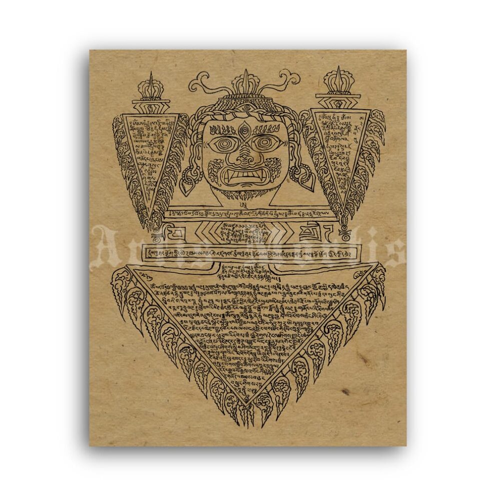 Printable Phurbu with evil deity head - Phurba, phurpa, kila, ritual dagger - vintage print poster