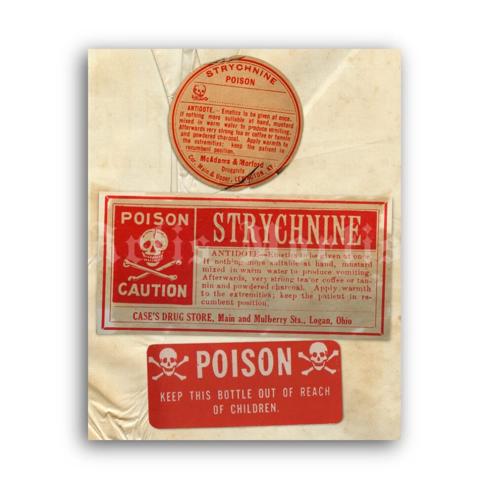 Printable Strychnine Poison - vintage apothecary label poster - vintage print poster
