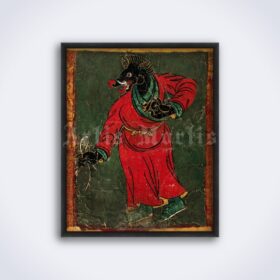 Printable Tibetan Black Demon - Buddhism demonology art, evil spirit - vintage print poster