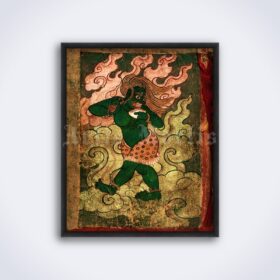 Printable Tibetan Green Demon - Buddhism demonology, Eastern art - vintage print poster