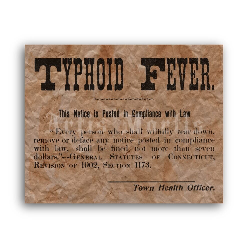 Printable Typhoid Fever - vintage medical broadside, virus pandemic sign - vintage print poster