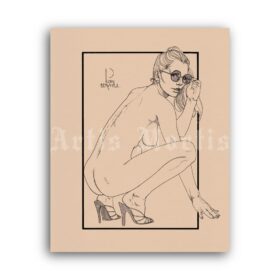 Printable Plain Beautiful – naked glamour girl drawing by Erich Von Gotha - vintage print poster
