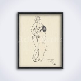 Printable Sensual lesbian art – vintage drawing by Erich Von Gotha - vintage print poster
