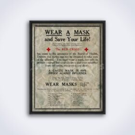 Printable Wear a Mask - vintage medical broadside, Red Cross poster - vintage print poster