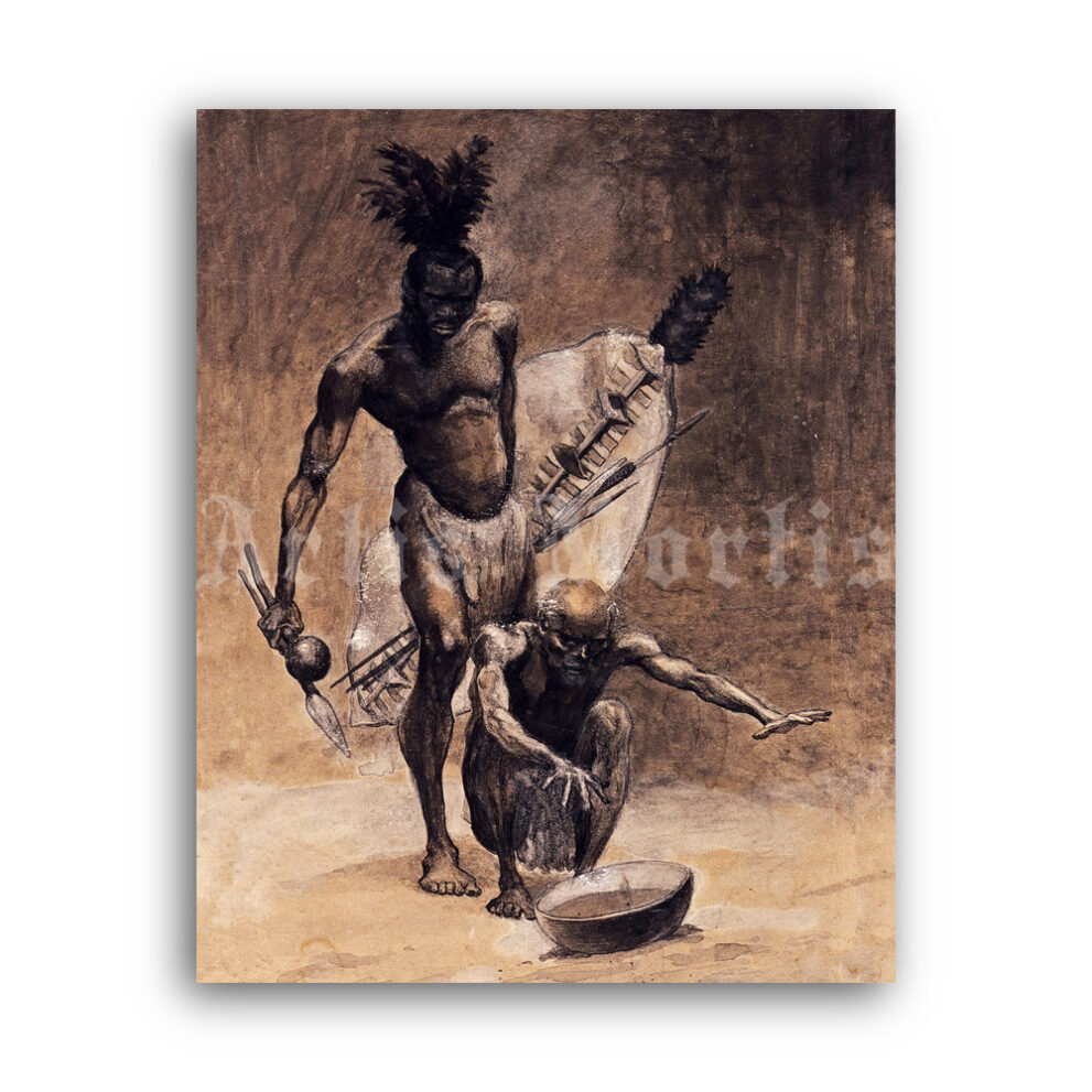 Printable The prophecy of Masuka - African shaman watching the future - vintage print poster