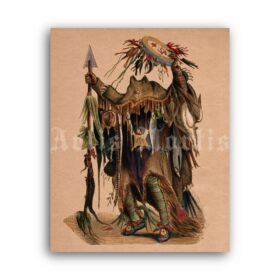 Printable Blackfoot Indian shaman, Native American medicine man - vintage print poster