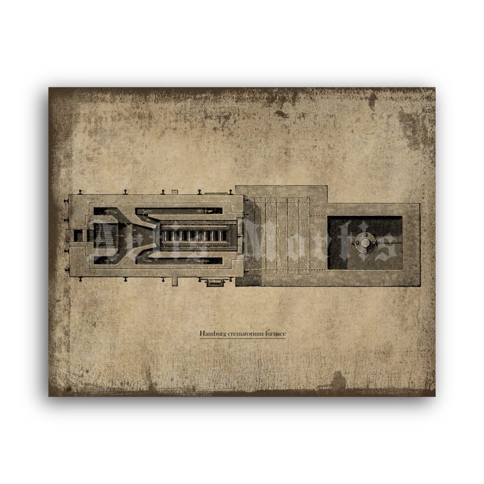 Printable Crematorium Furnace illustration, layout, blueprint poster - vintage print poster