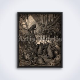 Printable The Council Of The Rats fairytale illustration, Gustave Dore art - vintage print poster