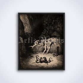 Printable Transformation into Snakes - Hell illustration by Gustave Dore - vintage print poster