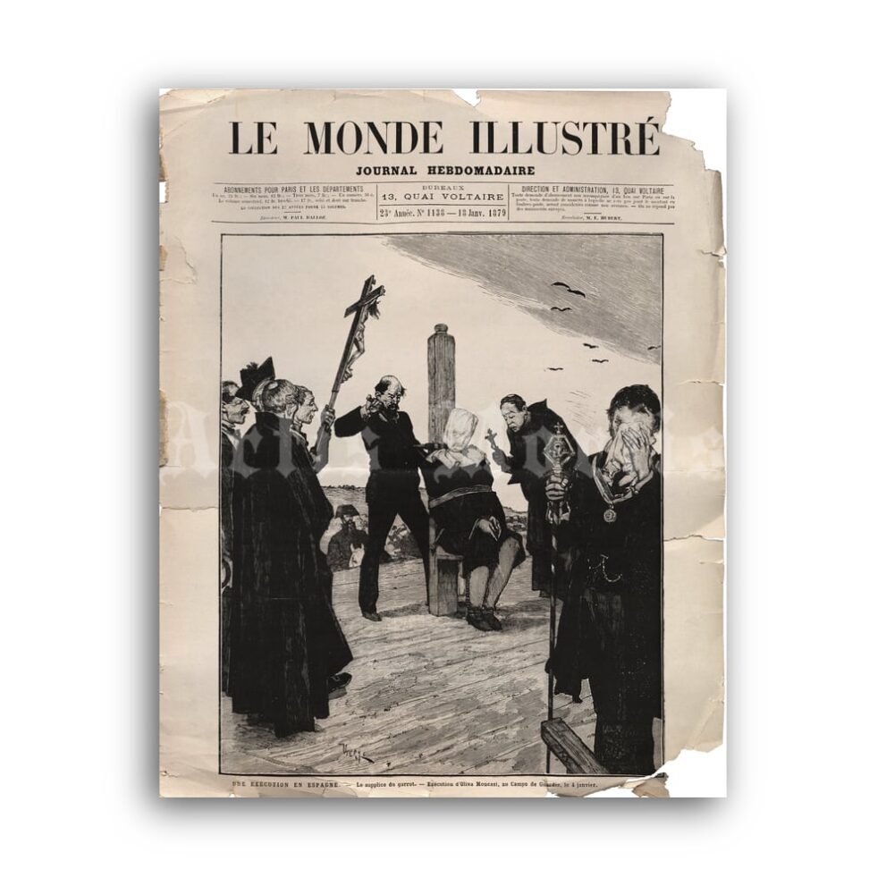 Printable Execution via Garrote - Le Monde Illustre magazine cover art - vintage print poster
