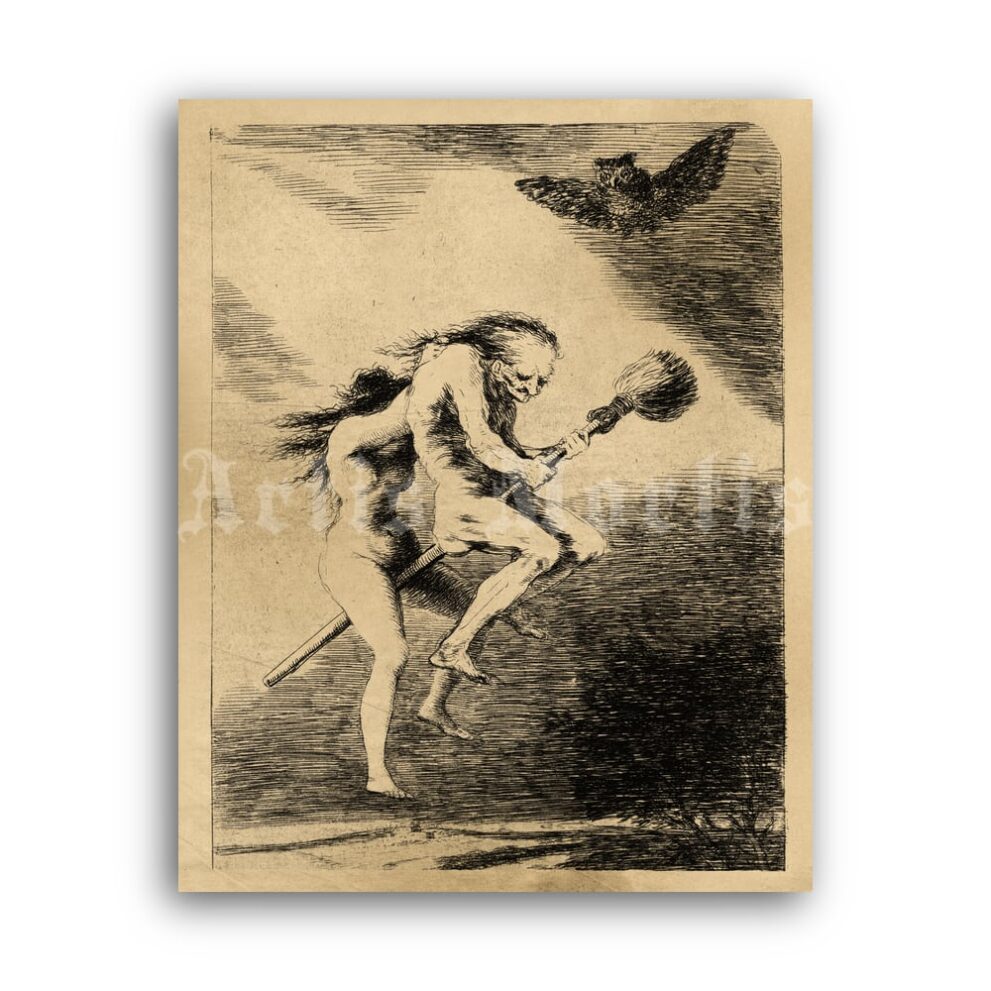 Printable Two Naked Witches by Francisco Goya, witchcraft art print - vintage print poster