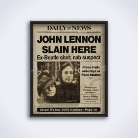 Printable John Lennon Slain - newspaper cover, The Beatles history poster - vintage print poster