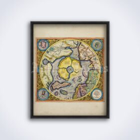 Printable Ancient Flat Earth - Mercator, antique Nord Pole map poster - vintage print poster