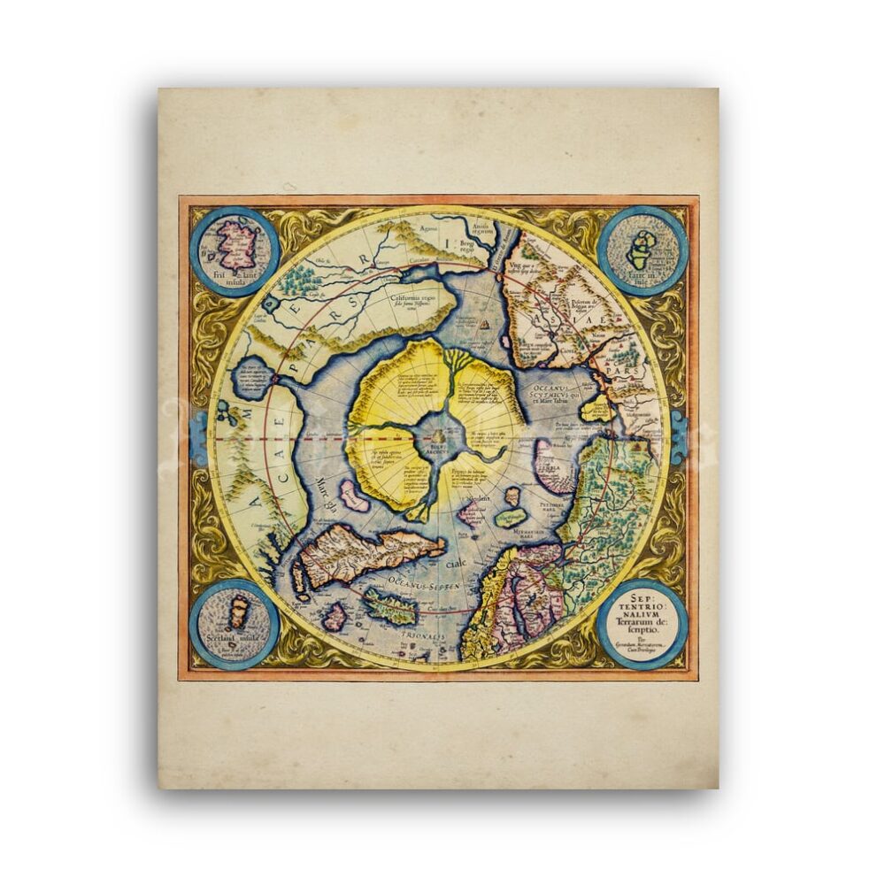 Printable Ancient Flat Earth - Mercator, antique Nord Pole map poster - vintage print poster