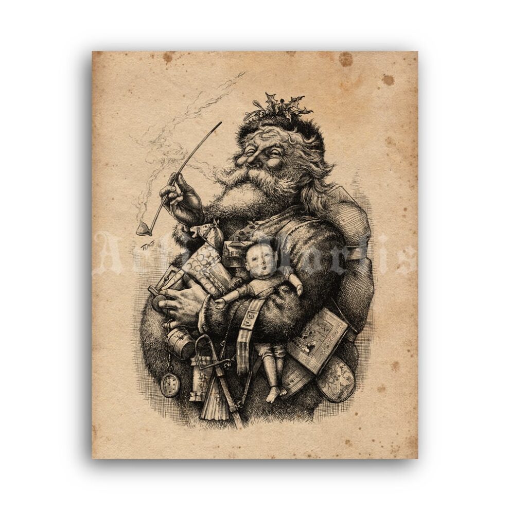 Printable Merry Old Santa Claus - Victorian Christmas art by Thomas Nast - vintage print poster