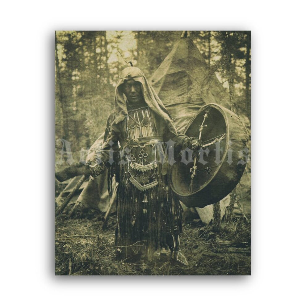Printable Siberian shaman - shamanic ritual in the forest vintage photo - vintage print poster