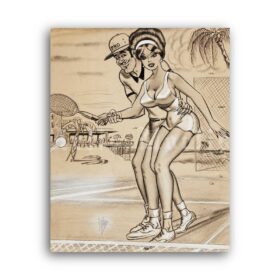Printable Tennis Trainer - vintage humour pin-up cartoon art by Bill Ward - vintage print poster