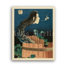 Printable The Mansion of the Plates, Rokurokubi by Katsushika Hokusai - vintage print poster