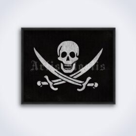 Printable Pirate flag poster, Jolly Roger by Captain Calico Jack Rackham - vintage print poster