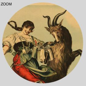 Printable Bock beer – advertisement print, girl dancing with goat - vintage print poster