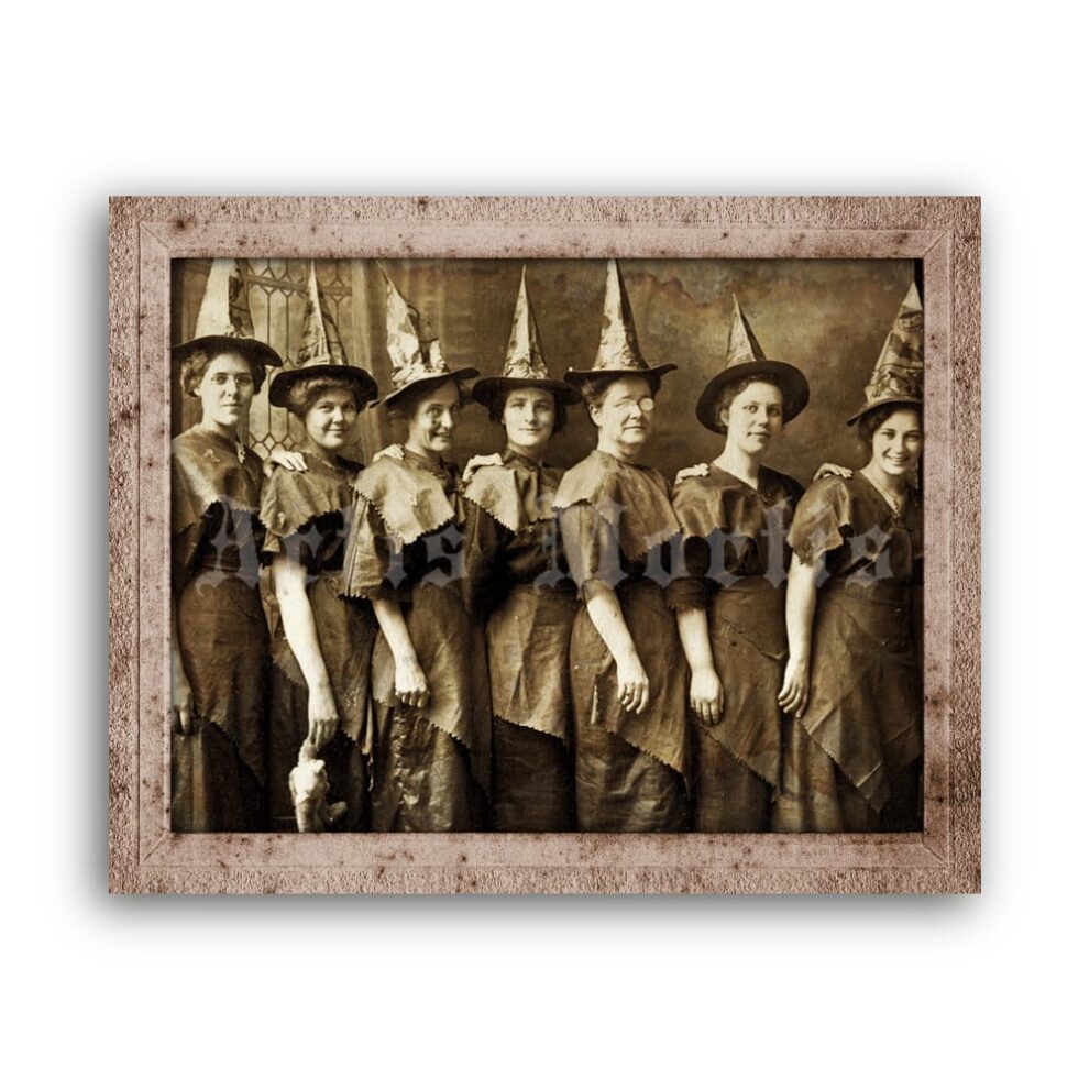 Printable Halloween coven – Victorian witches vintage photo poster - vintage print poster