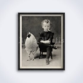 Printable Little boy smoking cigarette with a chicken - vintage photo - vintage print poster