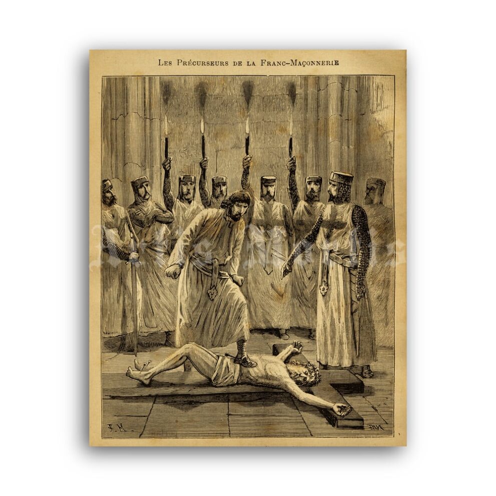 Printable Freemasonry ritual - blasphemy, mysteries, initiation, masonic art - vintage print poster