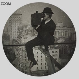 Printable Photographer with camera over the city - vintage photo - vintage print poster