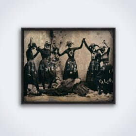 Printable Witches dancing in weird costumes with math symbols - old photo - vintage print poster