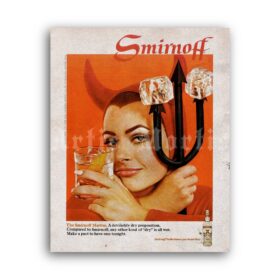 Printable Vintage Smirnoff vodka advertisement poster, sexy devil print - vintage print poster