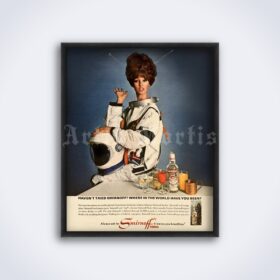 Printable Vintage Smirnoff vodka advertisement poster, astronaut girl - vintage print poster