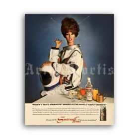 Printable Vintage Smirnoff vodka advertisement poster, astronaut girl - vintage print poster