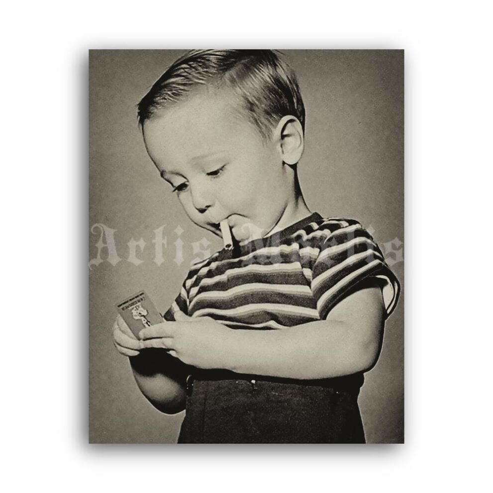 Printable Smoking boy, little smoker - vintage humour photo print - vintage print poster