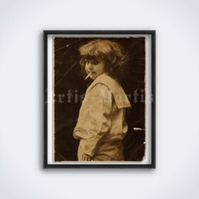 Printable Little girl smoking cigarette - vintage photo, retro postcard - vintage print poster