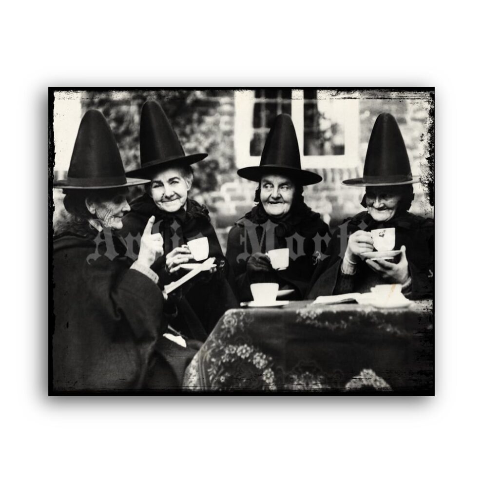 Printable Witches tea party – antique photo, retro Halloween decor - vintage print poster