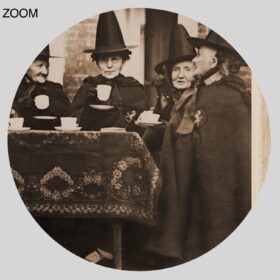 Printable Witches tea time – antique photo, retro Halloween decor - vintage print poster