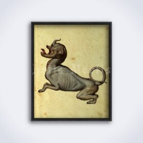 Printable Freaky dog, monster - medieval bestiary art, Ulisse Aldrovandi - vintage print poster