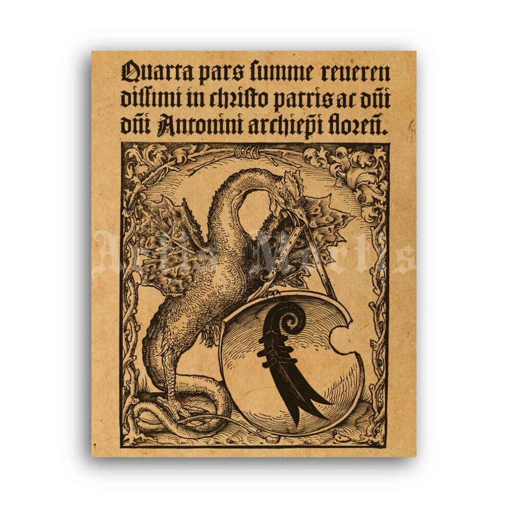 Printable Basilisk of Basel - medieval bestiary art, rooster dragon print - vintage print poster