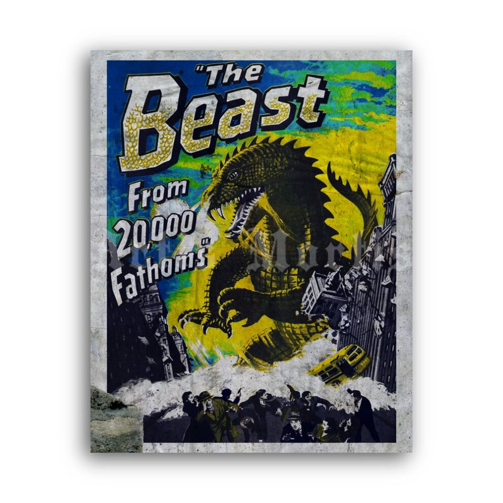Printable The Beast from 20000 Fathoms - vintage 1953 sci-fi movie poster - vintage print poster