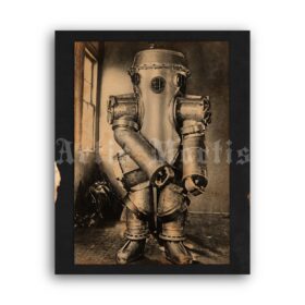 Printable Victorian deep sea diver suit photo - scuba, underwater - vintage print poster