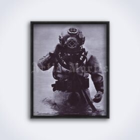 Printable Vintage diver photo - scuba, underwater costume, deep sea - vintage print poster
