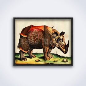 Printable Monstrous rhinoceros - medieval bestiary art, Conrad Gesner - vintage print poster
