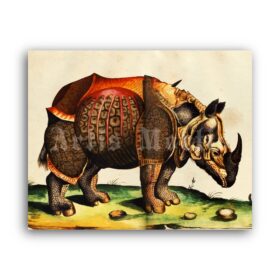 Printable Monstrous rhinoceros - medieval bestiary art, Conrad Gesner - vintage print poster