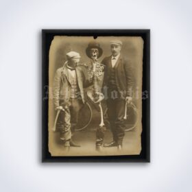 Printable Human skeleton with two men vintage photo poster - vintage print poster