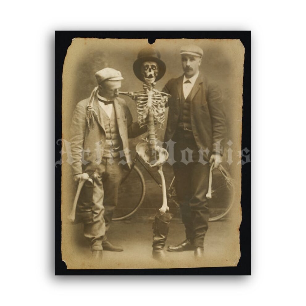 Printable Human skeleton with two men vintage photo poster - vintage print poster