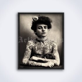 Printable Tattooed girl photo – vintage freak show print, circus poster - vintage print poster
