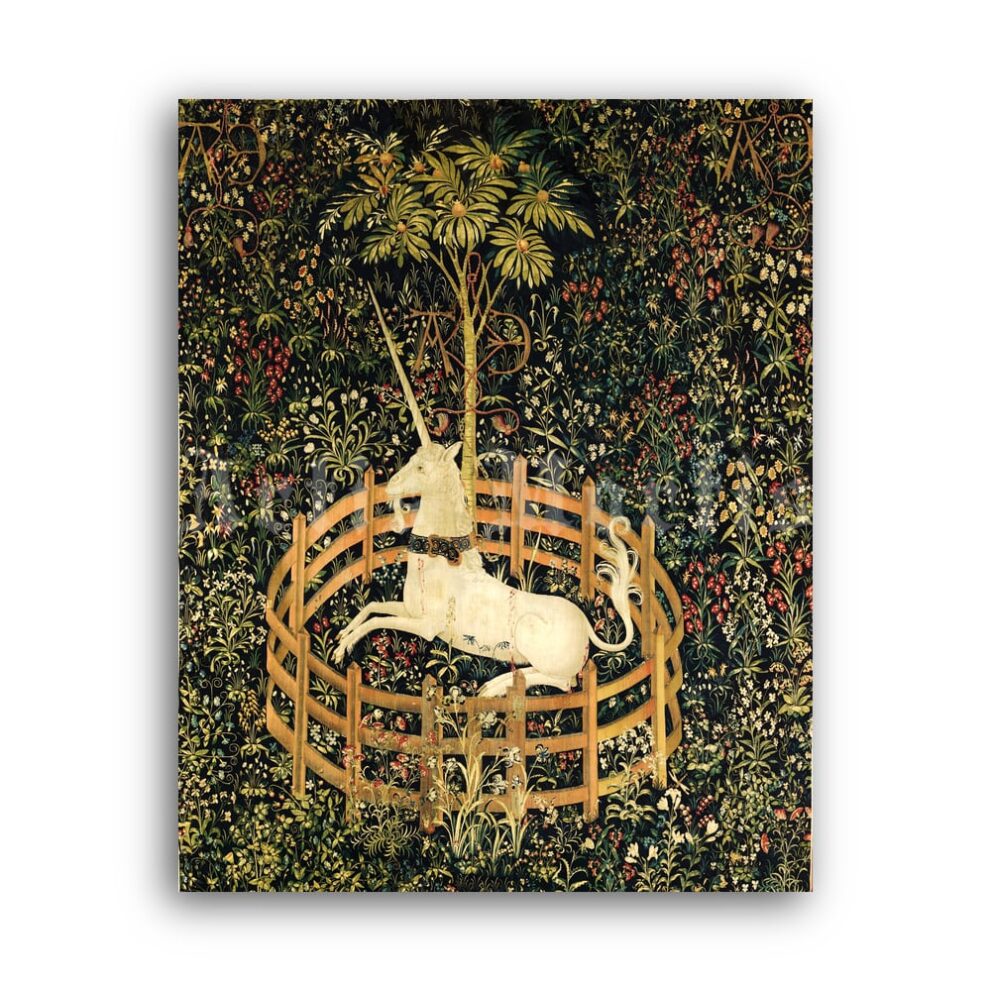 Printable The Unicorn - medieval tapestry art, fantasy, legend, mythology - vintage print poster