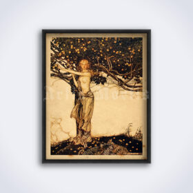 Printable Idun goddess of youth and apple tree - art by Arthur Rackham - vintage print poster