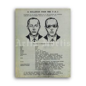 Printable D.B. Cooper FBI Wanted poster, 1971 plane hijacking - vintage print poster